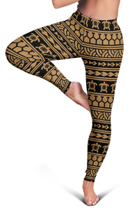 Polynesian Tatoo Tribal Gold Hawaii Women's Leggings AH - Polynesian Pride