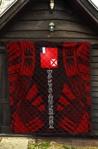 Wallis And Futuna Premium Quilt - Wallis And Futuna Coat Of Arms Polynesian Red Tattoo (Dark Red) - Polynesian Pride