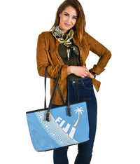 Fiji Tapa Rugby Large Leather Tote version Style You Win - Blue - Polynesian Pride