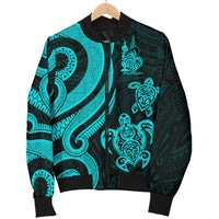 New Caledonia Men's Bomber Jacket - Turquoise Tentacle Turtle - Polynesian Pride