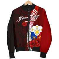 Philippines Polynesian Custom Personalised Men's Bomber Jacket - Coat Of Arm With Hibiscus - Polynesian Pride
