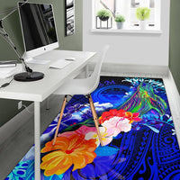 Federated States of Micronesia Area Rug - Humpback Whale with Tropical Flowers (Blue) - Polynesian Pride