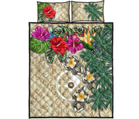 Yap Polynesian Quilt Bed Set - Hibiscus Turtle Tattoo Beige - Polynesian Pride