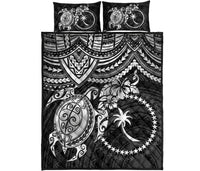 Chuuk Polynesian Quilt Bed Set - Chuuk Flag & White Turtle Black Version - Polynesian Pride