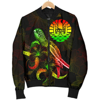 Tahiti Polynesian Men's Bomber Jacket - Turtle With Blooming Hibiscus Reggae - Polynesian Pride