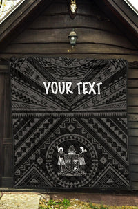 Fiji Personalised Premium Quilt - Fiji Seal With Polynesian Tattoo Style ( Black) - Polynesian Pride