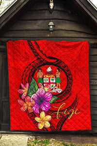 Fiji Polynesian Premium Quilt - Floral With Seal Red - Polynesian Pride