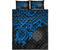 Northern Mariana Islands Polynesian Quilt Bed Set - Northern Mariana Islands Seal & Blue Turtle Hibiscus - Polynesian Pride