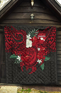 Tahiti Polynesian Premium Quilt - Hibiscus and Sea Turtle (Red) - Polynesian Pride