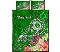 FSM Custom Personalised Quilt Bed Set - Turtle Plumeria (Green) - Polynesian Pride