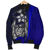 Chuuk Micronesian Men's Bomber Jackets Blue - Turtle With Hook - Polynesian Pride