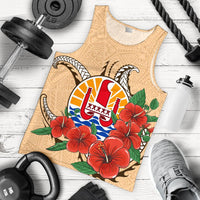 Tahiti Polynesian Men Tank Top - Hibiscus Coat of Arm Beige BEIGE - Polynesian Pride
