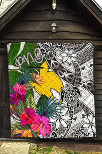 Papua New Guinea Premium Quilt White - Turtle Plumeria Banana Leaf - Polynesian Pride