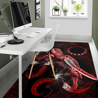 Cook Islands Polynesian Area Rugs - Turtle With Blooming Hibiscus Red - Polynesian Pride