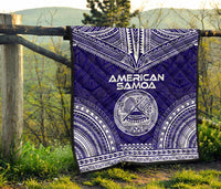 American Samoa Premium Quilt - American Samoa Seal Polynesian Chief Dark Blue Version - Polynesian Pride