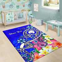 Pohnpei Custom Personalised Area Rug - Turtle Plumeria (Blue) - Polynesian Pride