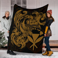 Polynesian Hawaii All Over Premium Blanket - Kanaka Maoli Gold Turtle - Polynesian Pride