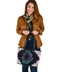 Hawaii Shark Turtle Plumeria Small Leather Tote Bag - Black - Zelda Style - AH - Polynesian Pride