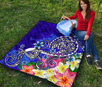 Polynesian Premium Quilt - Turtle Plumeria Blue Color - Polynesian Pride