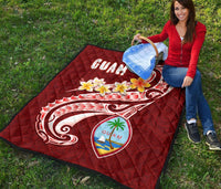 Guam Premium Quilt - Guam Seal Polynesian Patterns Plumeria (Red) - Polynesian Pride