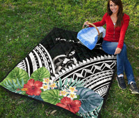 Vanuatu Premium Quilt - Vanuatu Coat of Arms & Polynesian Tropical Flowers White - Polynesian Pride