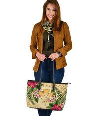 Hawaii Leather Tote - Kanaka Maoli Large Leather Tote Strong Pattern Hibiscus Plumeria AH - Polynesian Pride