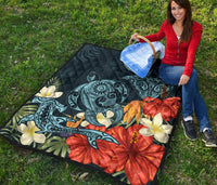 Hawaii Turtle Shark Manta Ray Hibiscus Plumeria Premium Quilt - Polynesian Pride