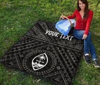 Guam Personalised Premium Quilt - Guam Seal With Polynesian Tattoo Style (Black) - Polynesian Pride