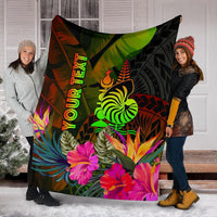 New Caledonia Polynesian Personalised Premium Blanket - Hibiscus and Banana Leaves - Polynesian Pride
