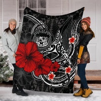 Polynesian Hawaii Premium Blanket - Humpback Whale with Hibiscus (White) - Polynesian Pride
