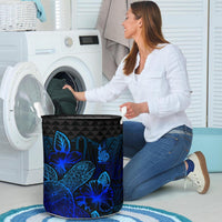 New Caledonia Laundry Basket - Polynesian Turtle Hibiscus Blue - Polynesian Pride