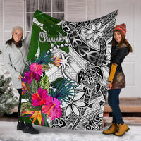 Chuuk Premium Blanket White - Turtle Plumeria Banana Leaf White - Polynesian Pride