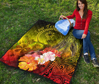 Custom Personalised Chuuk Premium Quilt - Humpback Whale with Tropical Flowers (Yellow) - Polynesian Pride