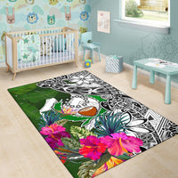 Pohnpei Area Rug White - Turtle Plumeria Banana Leaf - Polynesian Pride