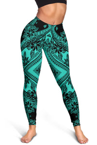 Polynesian Plumeria Mix Turquoise Black Hawaii Women's Leggings AH - Polynesian Pride