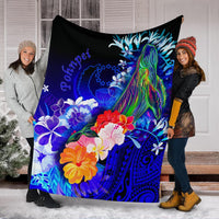 Pohnpei Premium Blanket - Humpback Whale with Tropical Flowers (Blue) - Polynesian Pride