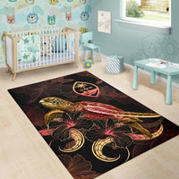 Guam Polynesian Area Rugs - Turtle With Blooming Hibiscus Gold - Polynesian Pride