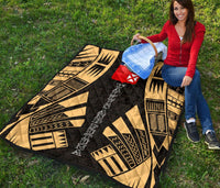 Wallis And Futuna Premium Quilt - Wallis And Futuna Coat Of Arms Polynesian Gold Tattoo Red - Polynesian Pride