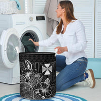 Wallis And Futuna Laundry Basket - Polynesian Turtle Hibiscus Black - Polynesian Pride
