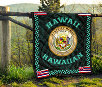 Hawaii Flag Polynesian Premium Quilt Turquoise - Love Style - Polynesian Pride
