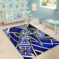 Northern Mariana Islands Area Rug - Tribal Flower Special Pattern Blue Color - Polynesian Pride