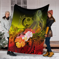 Pohnpei Custom Personalised Premium Blanket - Humpback Whale with Tropical Flowers (Yellow) - Polynesian Pride