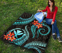 Polynesian Hawaii Premium Quilt - Turquoise Plumeria - Polynesian Pride