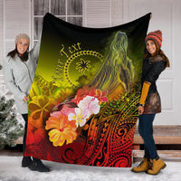 Custom Personalised Chuuk Premium Blanket - Humpback Whale with Tropical Flowers (Yellow) - Polynesian Pride