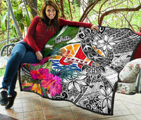 Tahiti Premium Quilt White - Turtle Plumeria Banana Leaf - Polynesian Pride