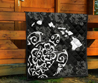 Turtle Hibiscus Map White Premium Quilt - Polynesian Pride