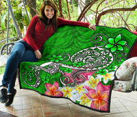Polynesian Premium Quilt - Turtle Plumeria Green Color - Polynesian Pride
