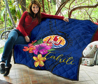 Tahiti Polynesian Premium Quilt - Floral With Seal Blue - Polynesian Pride