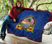 Guam Premium Quilt - Guam Coat Of Arms Hibiscus - Polynesian Pride