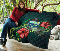 Samoa Polynesian Premium Quilt - Green Turtle Hibiscus - Polynesian Pride